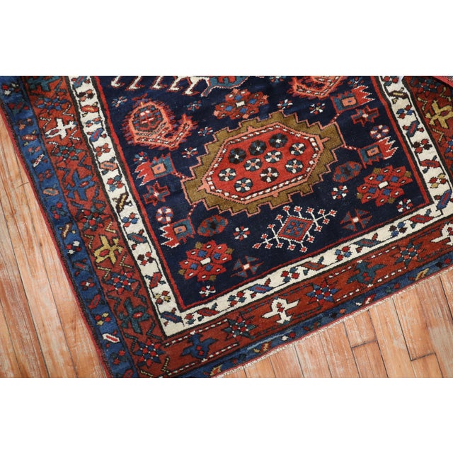 Persian Traditional Antique Persian Square Navy Blue Heriz Rug For Sale - Image 3 of 6