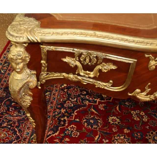 ​Mid 20th Century Bronze Mounted Louis XV French Style Kingwood Writing Desk Bureau Plat For Sale - Image 11 of 15