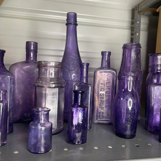 American Large Collection of Antique Purple Glass Bottles- Set of 16 For Sale - Image 3 of 11