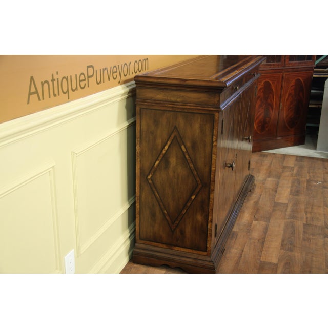 Large-Scale Solid Walnut Sideboard With Burly Inlay, Keyed Doors, Adjustable Shelves and White Pigmented Lacquer Interior For Sale - Image 10 of 14