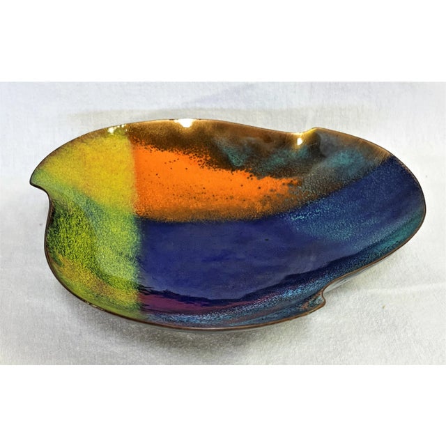 Vintage Mid Century Modern Handcrafted Bovano Chesire Copper Enamel Dish For Sale - Image 12 of 12