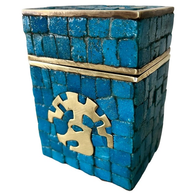 Handwrought Mid-Century Modern Mexican Mosaic and Brass Box by Salvador Teran For Sale - Image 11 of 11