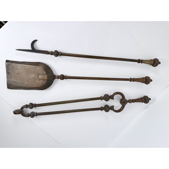 Brown Rare 19th Century Cast Bronze Fireplace Tools Set of 3 Pieces For Sale - Image 8 of 17