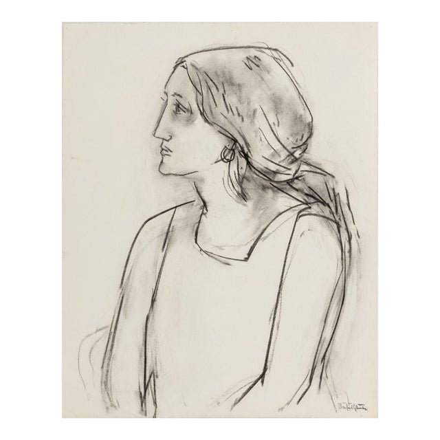 Manfred Schwartz Portrait of a Woman Charcoal For Sale