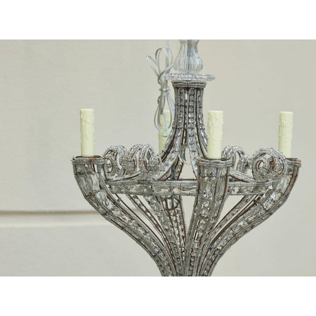1920s French Four-Light Chandelier with Faceted Crystals and Beaded Strands For Sale - Image 9 of 12