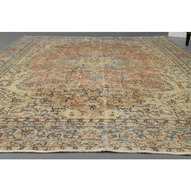 1970s Vintage Turkish Oushak Handmade Wool Cotton Orange Area Rug For Sale - Image 11 of 12