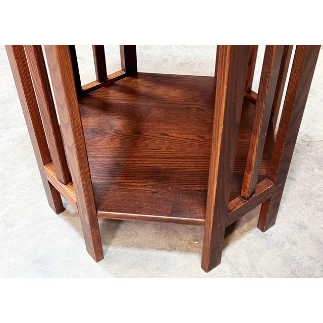 Vintage Solid Oak Mission Arts & Crafts Octagonal Side / Lamp Table For Sale In Providence - Image 6 of 7