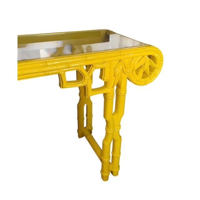 1970s 1970s Yellow Lacquer Ornate Pagoda Console For Sale - Image 5 of 6