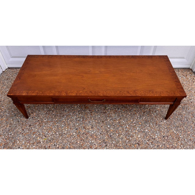 Wood Vintage Mid to Late Twentieth Century Alta Vista Lane Burled Wood-Trim Long and Low Coffee Table For Sale - Image 7 of 8