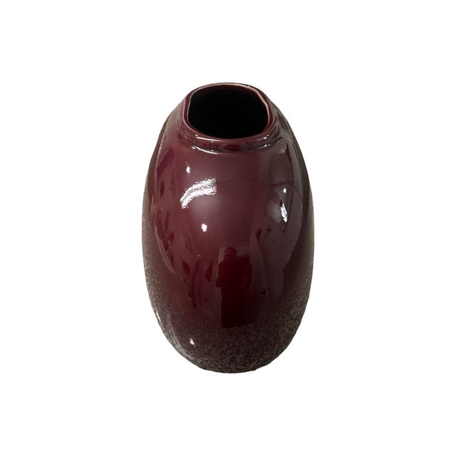 Vintage Postmodern 1980s Ox Blood Red Ceramic Bean Pill Shaped Vase Art Deco For Sale In Palm Springs - Image 6 of 8