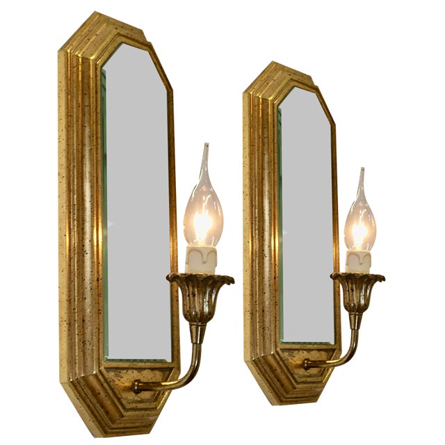 Art Deco Style Girandole Wall Mirror Lights, 1960s, Set of 2 For Sale