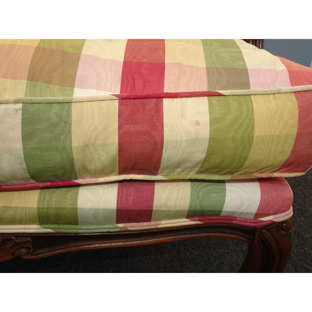 Vintage French Country Red & Green Plaid Accent Chair W Down Cushion