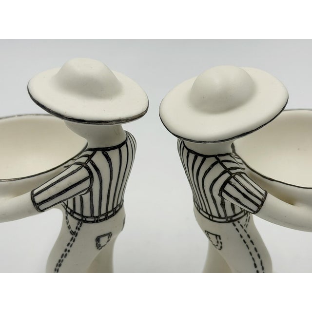 1990s Emilia Castillo "The Couple" Bisque Porcelain & Sterling Silver Salt Cellars - 4 pcs For Sale - Image 12 of 18