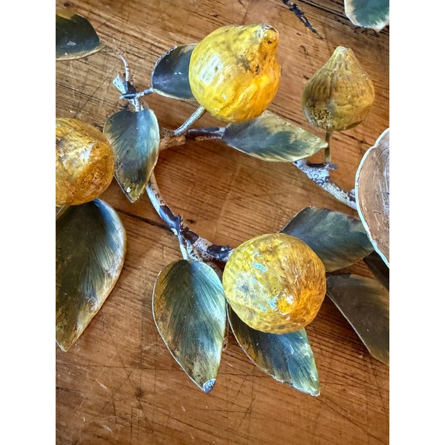 Vintage Tole Peinte Lemon Branch Candle Holders- Set of 3 For Sale - Image 11 of 16