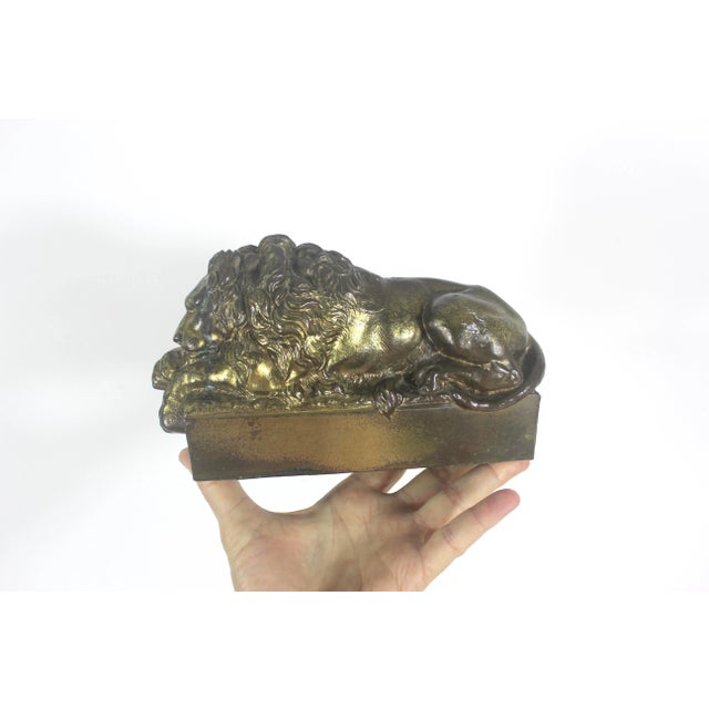 Metal Vintage Antonio Canova Sleeping Lion Sculpture Bookend Cast Brass For Sale - Image 7 of 10
