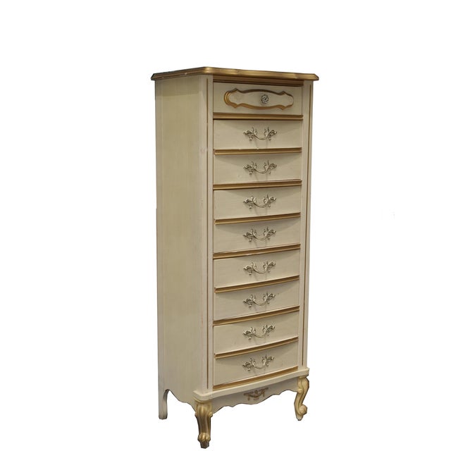 French Provincial Vintage French Provincial Tallboy Dresser Lingerie Chest W Brass Hardware For Sale - Image 3 of 16