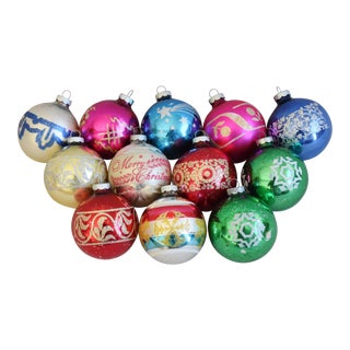 Vintage Colorful Christmas Ornaments W/Box - Set of 12 For Sale