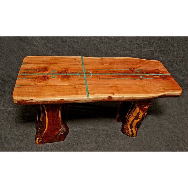 Cedar Slab Table With Turquoise Inlay Chairish