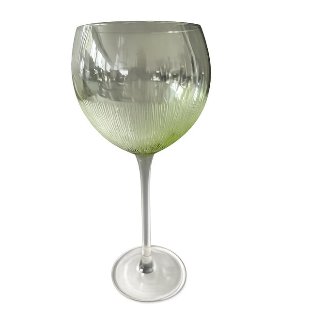Lenox Vintage Lenox Olive Green Ombré Optic Ribbed Balloon Bowl Wine Goblets -- Set of 5 For Sale - Image 4 of 10