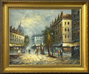 Parisian Street Scene with Figures by British Artist 1980 Circa