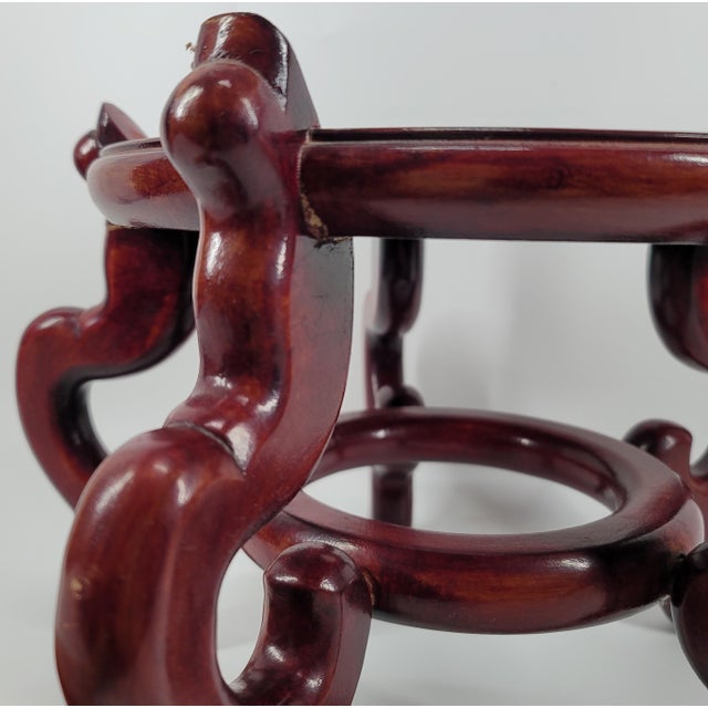 Grand 40" Vintage Blue & White Chinoiserie Floor Vase & Carved Stand For Sale - Image 15 of 17