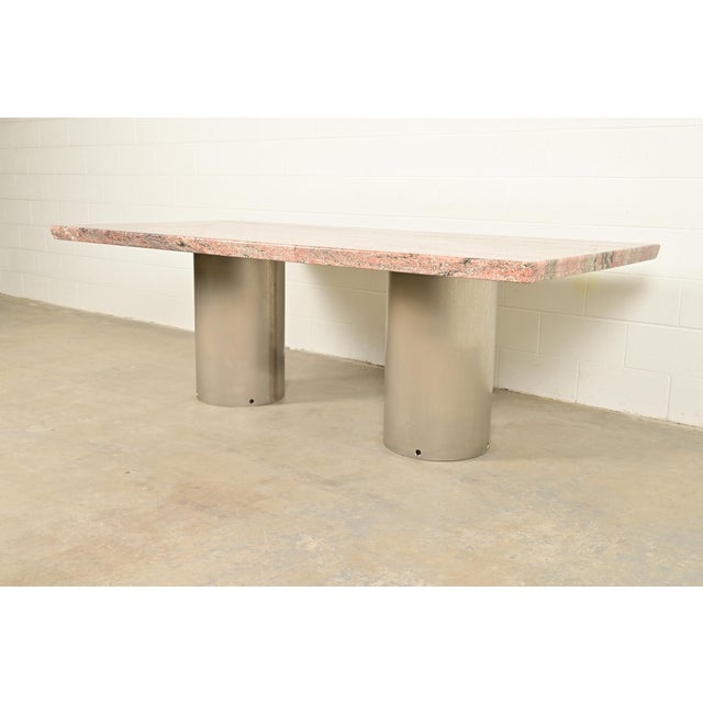 Matteo Grassi Matteo Grassi Style Modern Italian Granite and Steel Double Pedestal Dining Table, Circa 1970s For Sale - Image 4 of 10