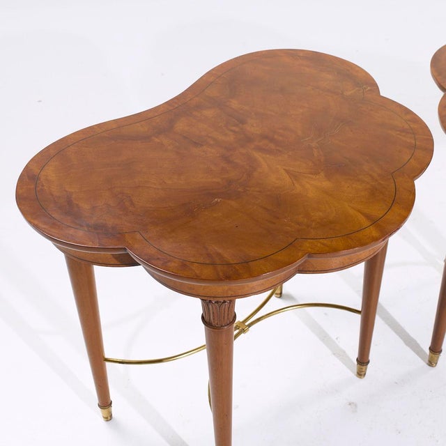 Tommi Parzinger for Charak Mid Century Brass and Mahogany Side End Tables - Pair For Sale - Image 9 of 11