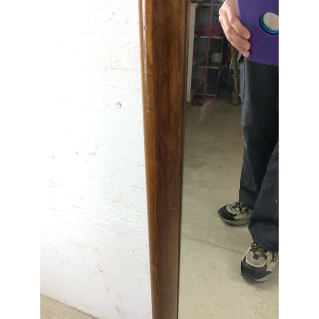 1960s Mid Century Modern Tall Rectangular Wall Mirror With Unique Two Sided Walnut Frame and Beveled Edge For Sale - Image 5 of 14