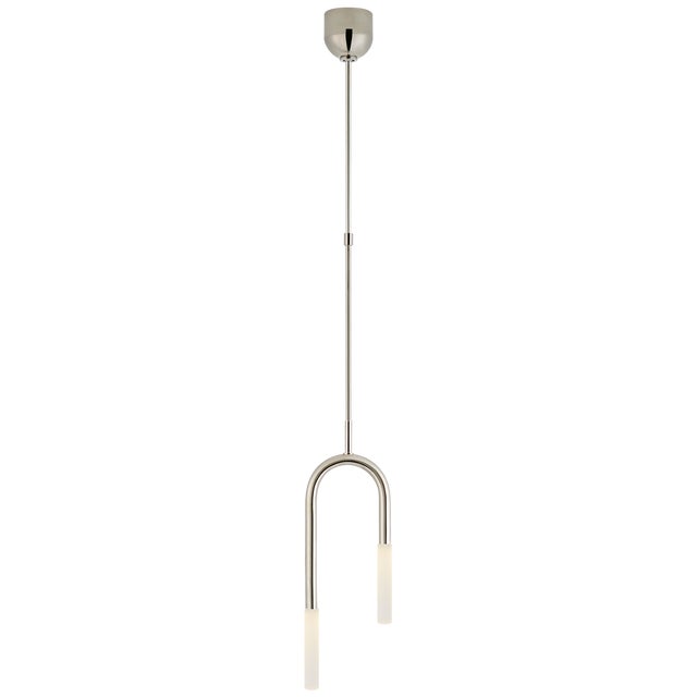Kelly Wearstler for Visual Comfort Signature Rousseau Small Asymmetric Pendant in Polished Nickel with Etched Crystal For Sale