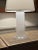 Atelje Lyktan Glass Table Lamp with brass stem & body in milky, semi clear white glass. Produced and manufactured in...