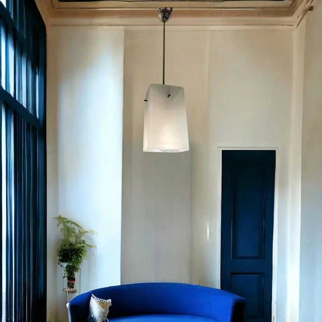 Stilnovo light pendant 1950’s opaline glass shade black frame restored with new wiring installed compatible with new brass...