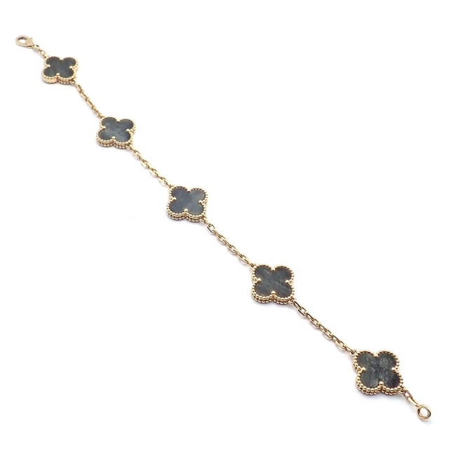 Van Cleef & Arpels Mid 20th Century Van Cleef & Arpels Alhambra Rose Gold Obsidian Bracelet For Sale - Image 4 of 12