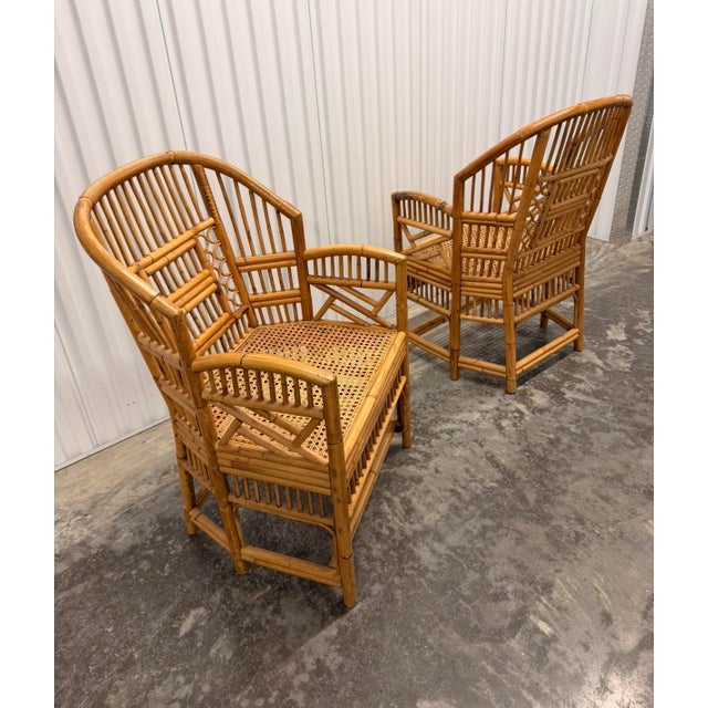 Vintage Brighton Pavilion Large Chairs Chinoiserie Style Bamboo With Caning Seat- A Pair For Sale - Image 10 of 11