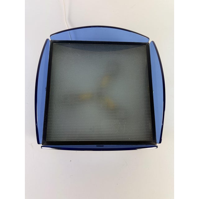 Glass Three-Light Ceiling Lamp in Blue Stained Glass, 1960s For Sale - Image 7 of 10