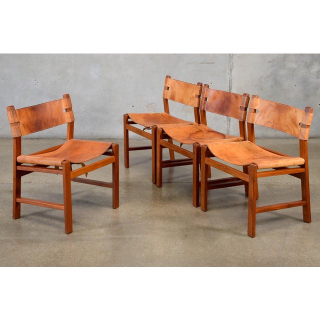 Teak & Leather Sling Dining Chairs Set of 4 Chairish