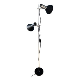 Vintage Black Floor Lamp with Two Aluminum Spots For Sale
