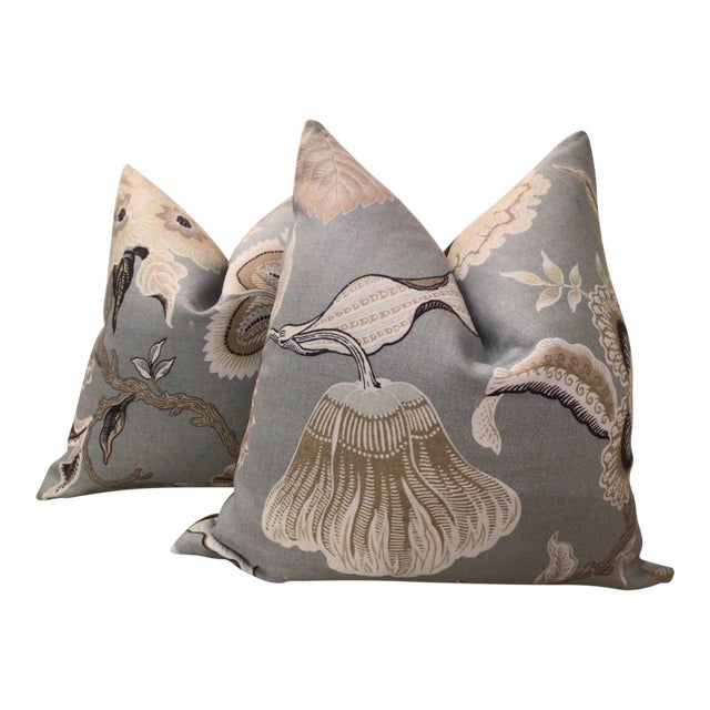 Contemporary Schumacher "Hot House Flowers" in Mineral Pillows - a Pair For Sale