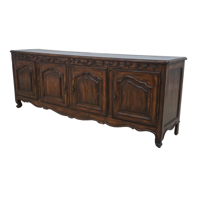 Quality French Carved Distressed Oak Sideboard Cabinet For Sale