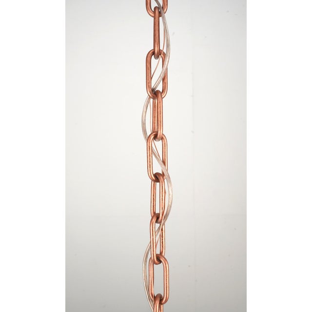 Antique Schoolhouse White Milk Glass Copper Chain Pendant Light For Sale - Image 6 of 6