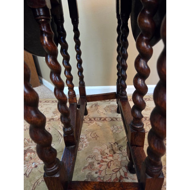 Antique English Table Drop Leaf Gateleg Barley Twist Oak Medium End Table Oval For Sale - Image 10 of 17
