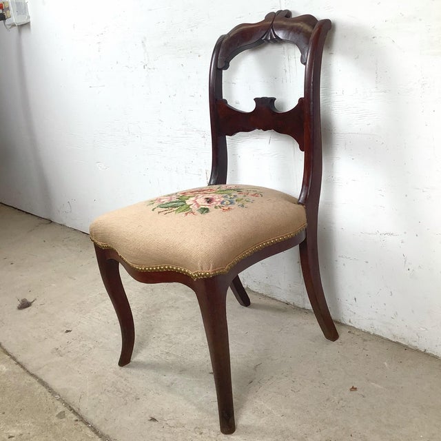 Late 19th Century Vintage Chippendale Style Side Chair With Floral Needlepoint Seat For Sale - Image 5 of 12