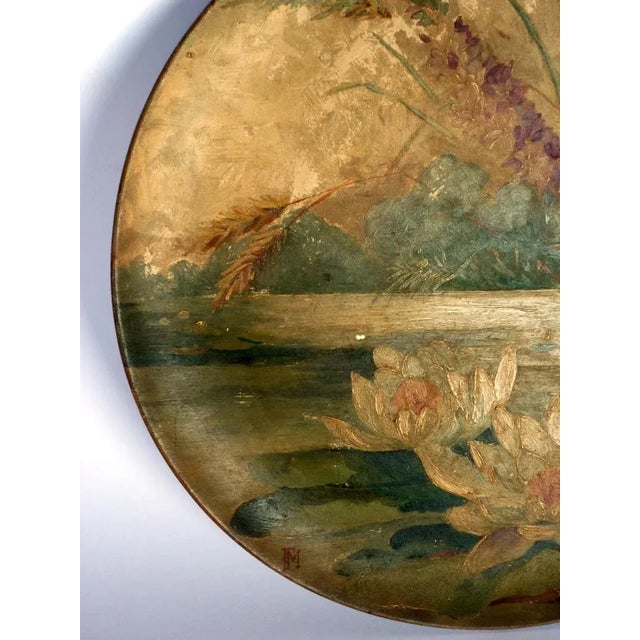 Antique Art Nouveau Italian Ceramic Water Lilies Plate from SCI Laveno, 1900s For Sale - Image 4 of 8