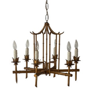 Faux Bamboo Pagoda Chandelier in Gold, 20th Century For Sale