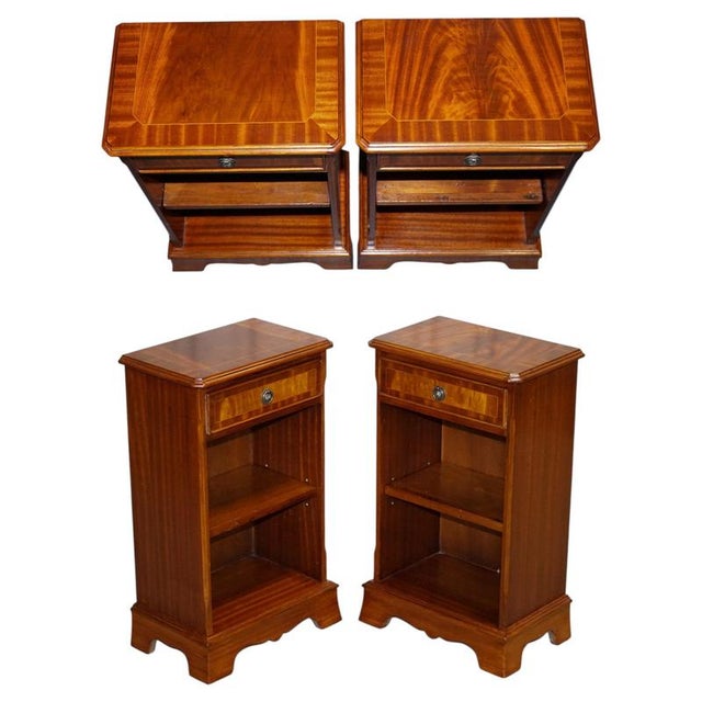 Vintage Georgian Style Walnut Nightstands, Set of 2 For Sale - Image 16 of 16