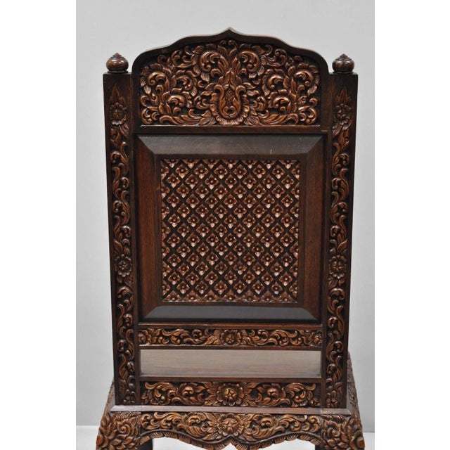 Vintage Chinoiserie Thai Oriental Carved Teak Wood Dining Side Chairs - A Pair For Sale - Image 11 of 12