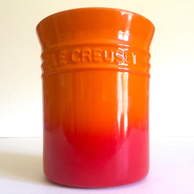 Le Creuset Volcanic Orange Red Stoneware Ceramic Utensil Holder Crock
