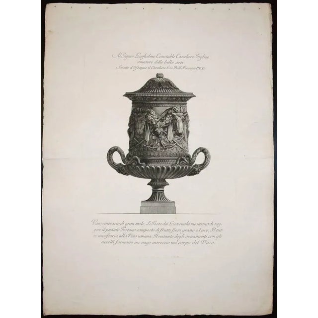 Artist's proof, printed on antique laid paper, large margins, representing an antique marble vase, whose details are...