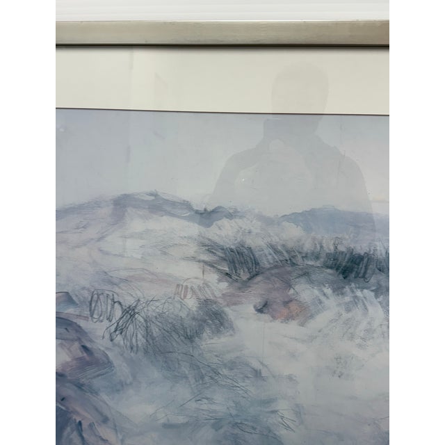 Contemporary Blue + White Brush Strokes Print, Framed For Sale - Image 9 of 12