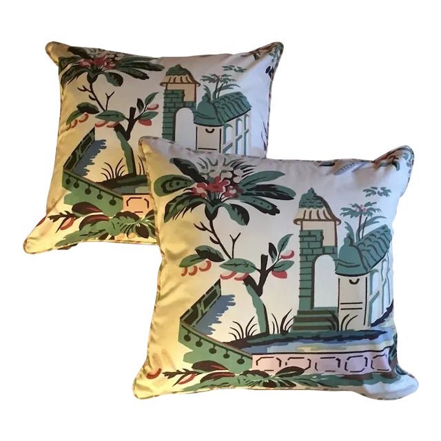 Vintage Custom Chintz Pillow in Art Deco & Chinese Chippendale Pattern - a Pair For Sale