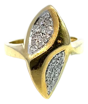 18k Yellow Gold Lozenge-Shaped Diamond Ring, Size 4.5
